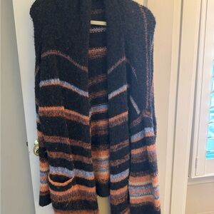 Free People Black and Orange Striped Cardigan